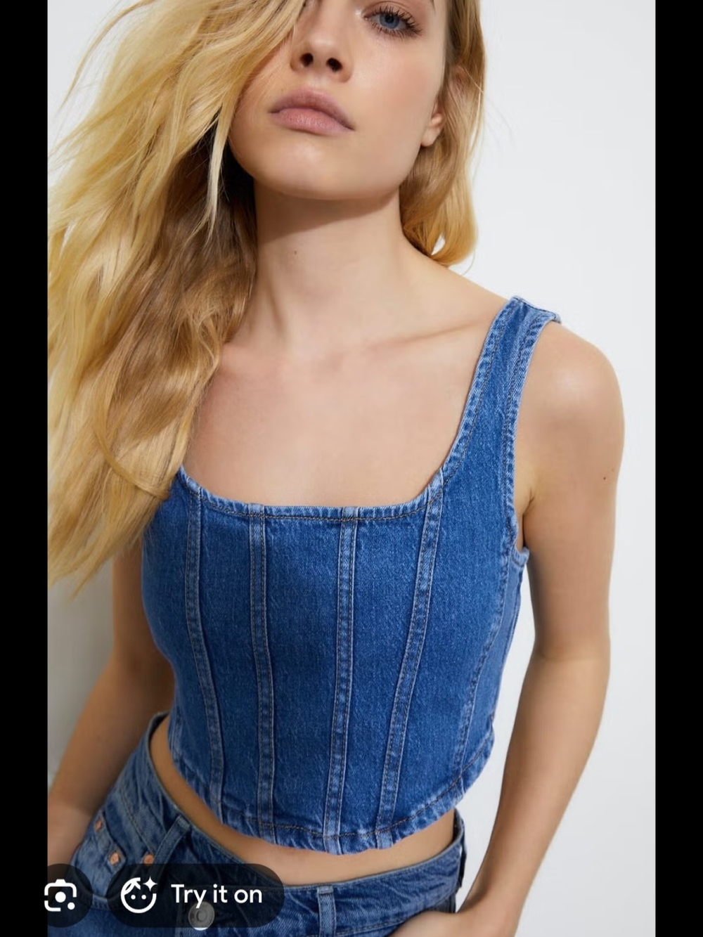 Stradivarius Light Blue Denim Corset Style Tank, Small